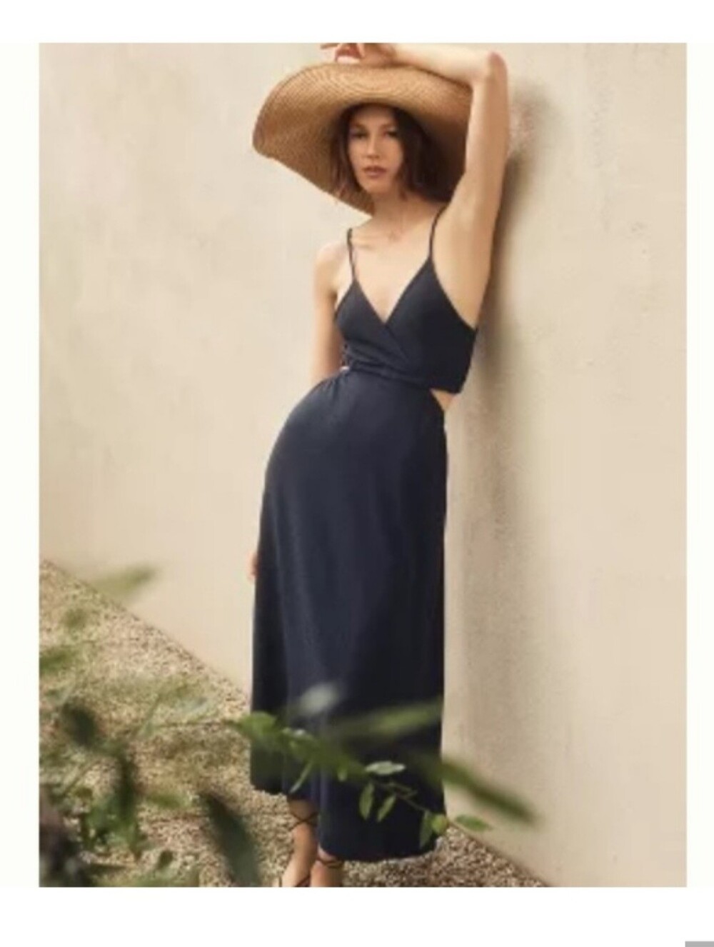 Anthropologie Stateside Cut Out Midi Dress Navy Cotton Size XL NWT